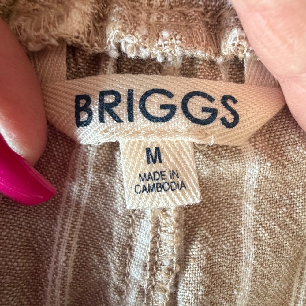 Briggs Women's Tan & White Linen Beach Pants, Tie Waist, Size Medium - Picture 6 of 12